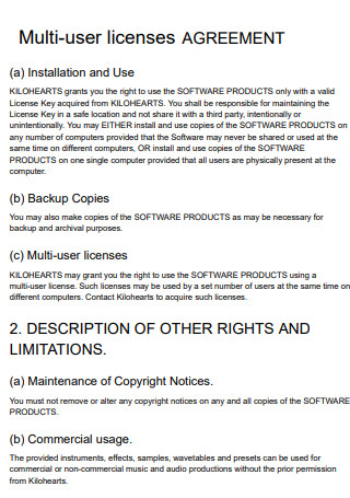 Printable Multi User License Agreement