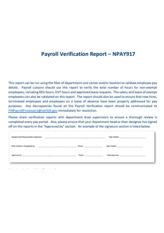 Printable Payroll Verification Report