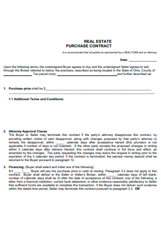 Printable Real Estate Purchase Contract