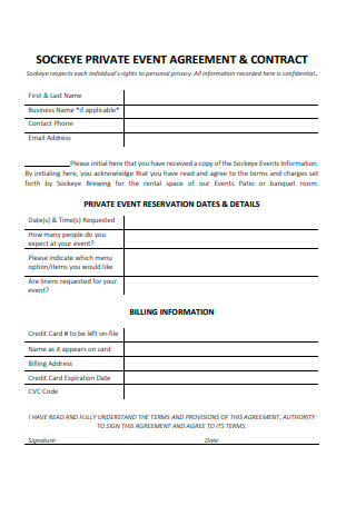Private Event Agreement and Contract