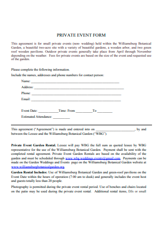 Private Event Contract Form