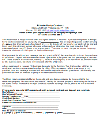 Private Event Party Contract