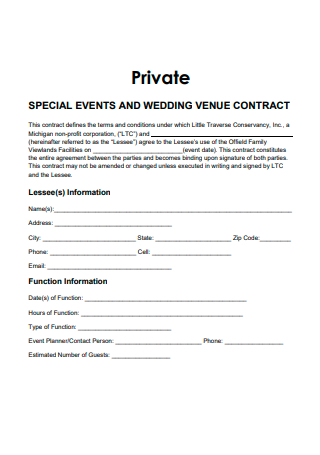 Private Special Event and Wedding Venue Contract