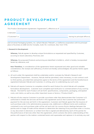 Product Development Agreement in PDF