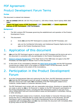 Product Development Forum Agreement