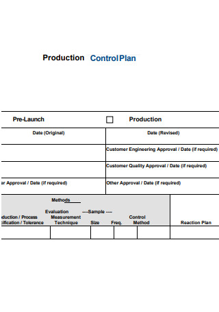 Production Control Plan Worksheet