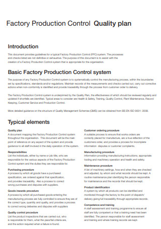 Production Quality Control Plan