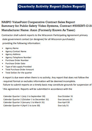 Quarterly Cooperative Sales Activity Report