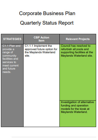 Quarterly Status Business Plan