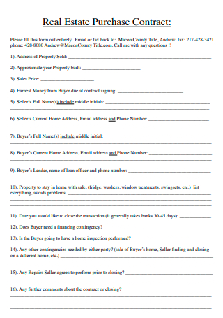Real Estate Purchase Contract Form