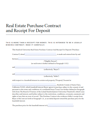 Real Estate Purchase Contract and Receipt For Deposit