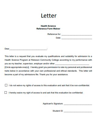 Reference Letter Form Waiver