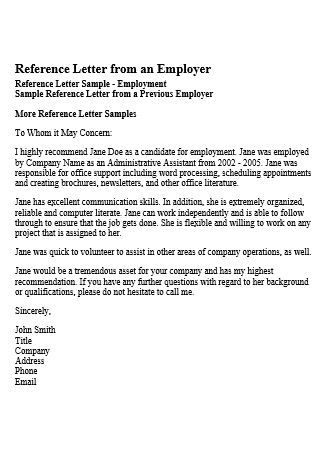 Reference Letter From an Employer