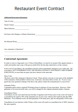Restaurant Event Contract Example