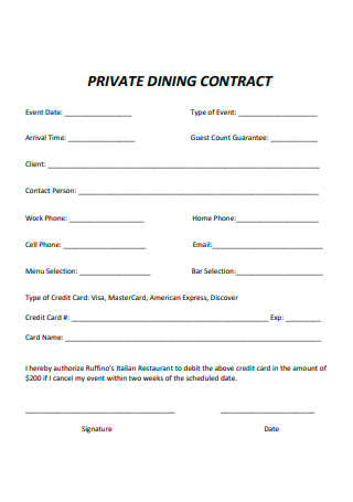 Restaurant Private Dining Event Contract