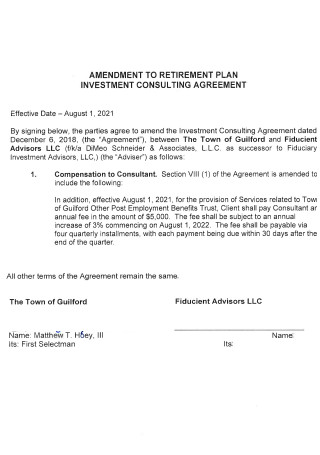 Retiredment Plan Investment Consulting Agreement
