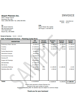 Sample Airport Planners Invoice