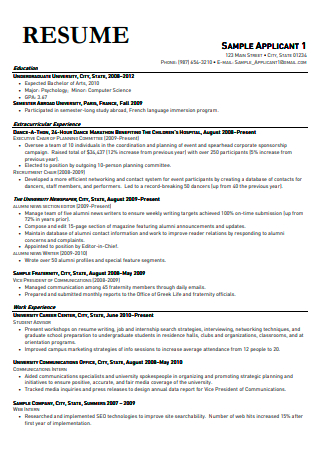 Sample Applicant Resume