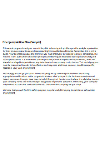 Sample Business Emergency Action Plan
