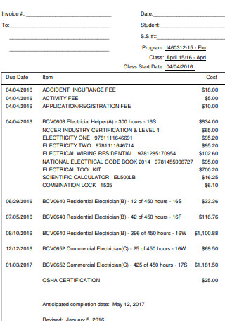Sample Electrical Invoice
