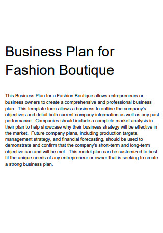 Sample Fashion Boutique Business Plan