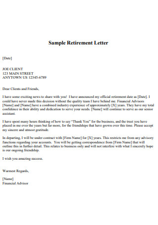Sample Letter of Retirement