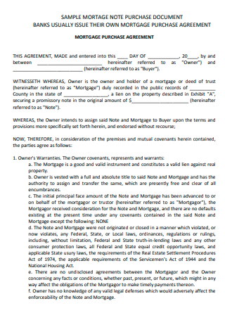 Sample Mortgage Note Purchase Agreement