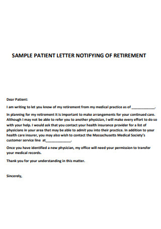 Sample Patient Letter Notifying of Retirement