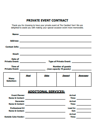 Sample Private Event Contract