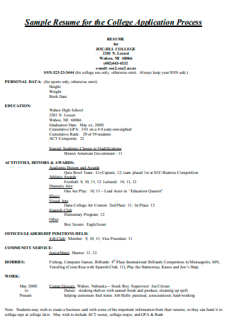 Sample Resume For the College Application Process