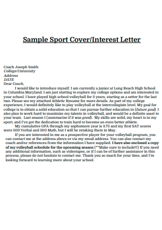Sample Sport Letter of Interest