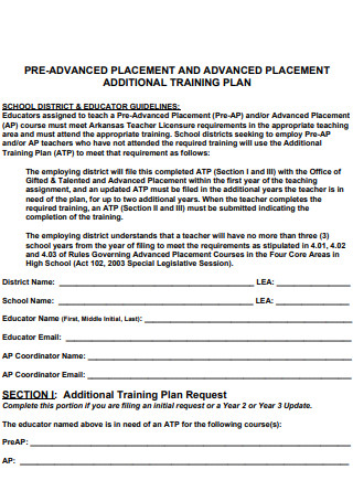 School Additional Training Plan