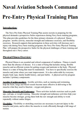 School Pre Entry Physical Training Plan
