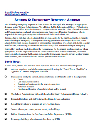 School Site Emergency Action Plan