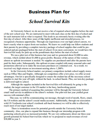 School Survival Business Plan