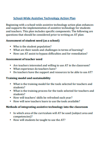 School Wide Assistive Technology Action Plan