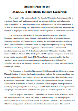 School of Hospitality Business Leadership Plan