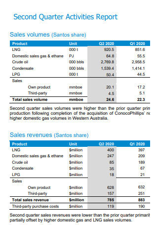 Second Quarterly Sales Activity Report