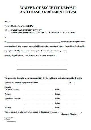 Security Deposit and Lease Agreement Form