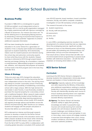 secondary school business plan