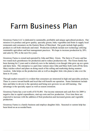 Simple Farm Business Plan
