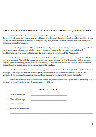 Simple Property Settlement Agreement