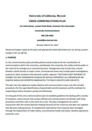 Simple University Crisis Communication Plan