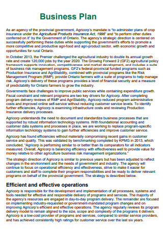Standard Agricultural Business Plan