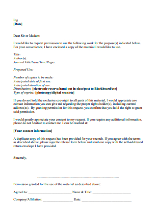 Standard Permission Request Letter