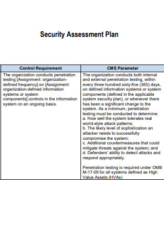 Standard Security Assessment Plan