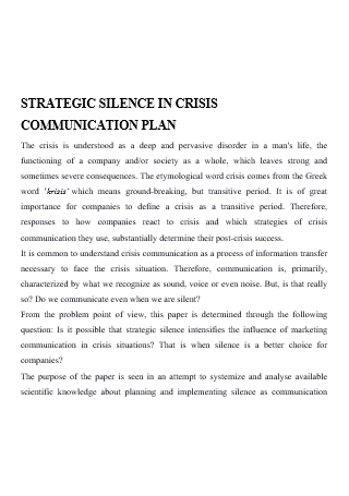 Strategic Silence in Crisis Communication Plan