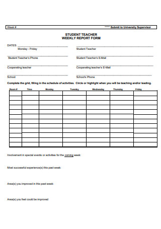 Student Teachers Weekly Report Form