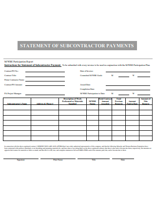 Subcontractor Payments Statement