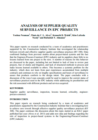 Supplier Quality Analysis in PDF
